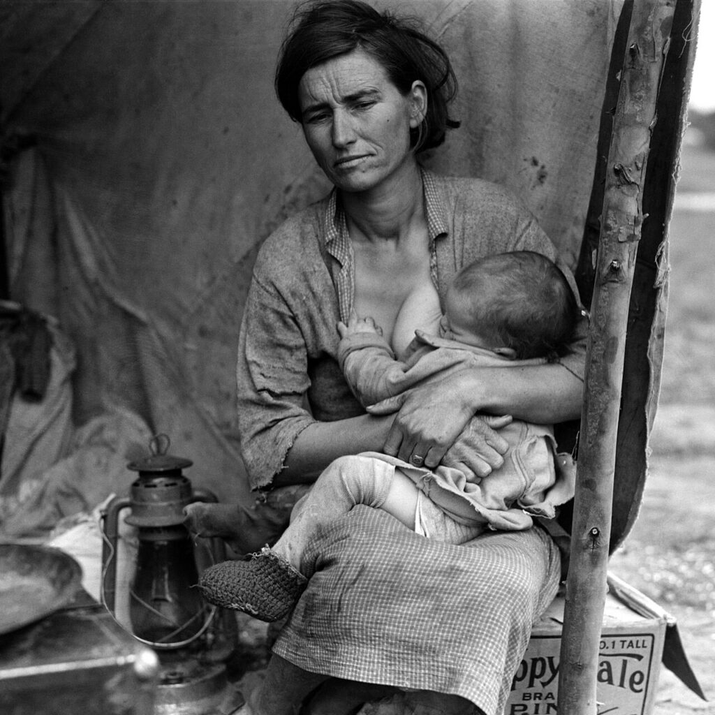 Photograph shows Florence Thompson with one of her children as part of the "Migrant Mother" series. For background information, see "Dorothea Lange's Migrant Mother' photographs ..